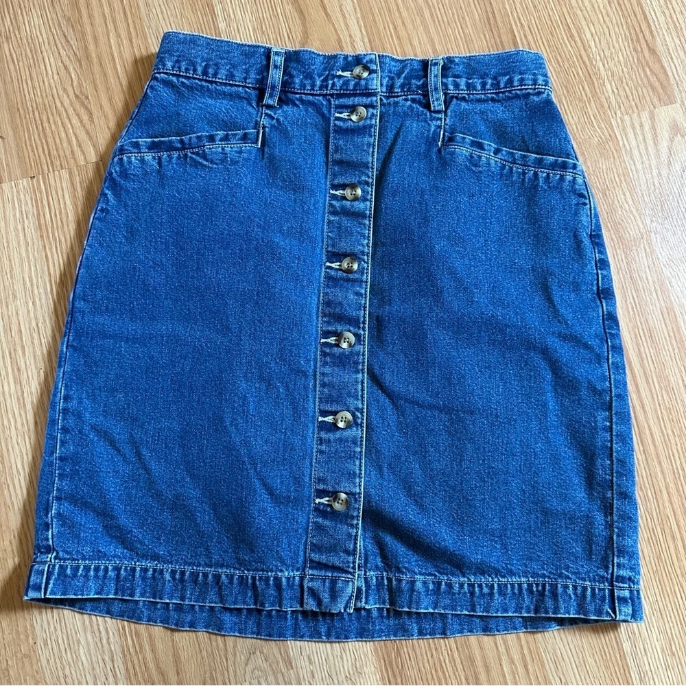 Eddie Bauer women’s size 8P vintage cotton denim button down skirt pockets y2k